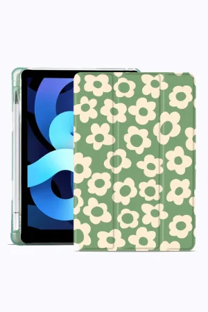 Green Flower Case for iPad Air5/Air4 with Pencil Holder