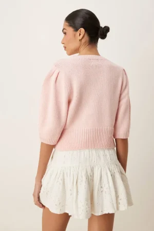 Crew neck cardigan puff sleeve