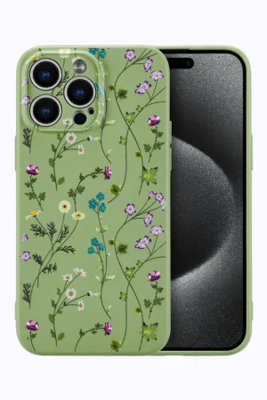 Cute Flower Branch Pattern Liquid Silicone Phone Case