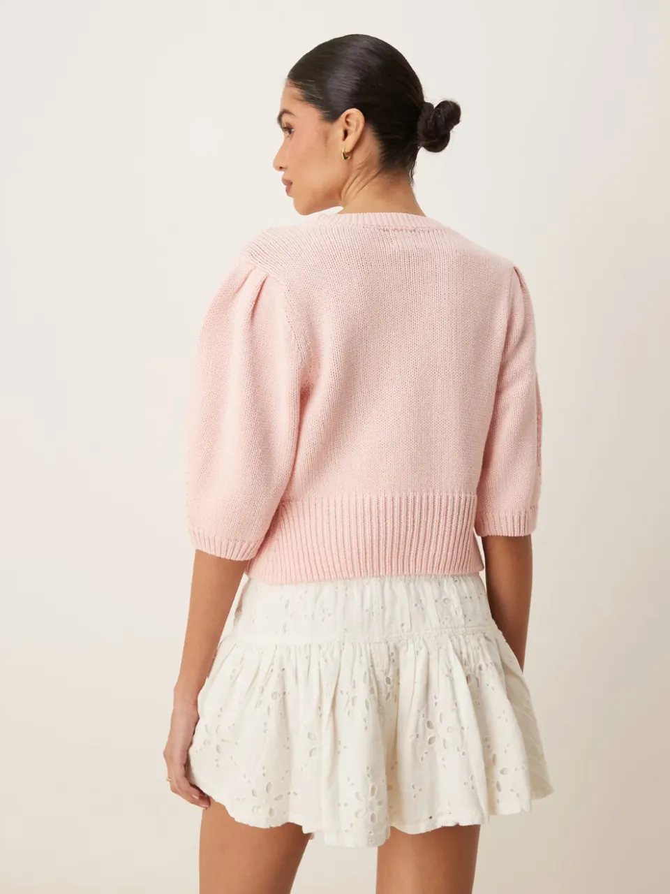 Crew neck cardigan puff sleeve - Image 2