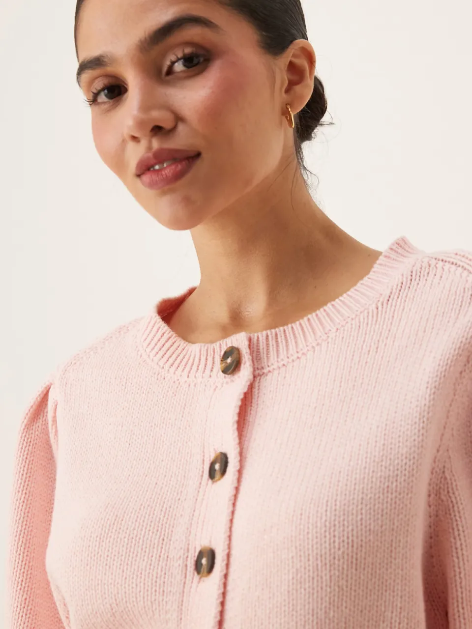 Crew neck cardigan puff sleeve - Image 4