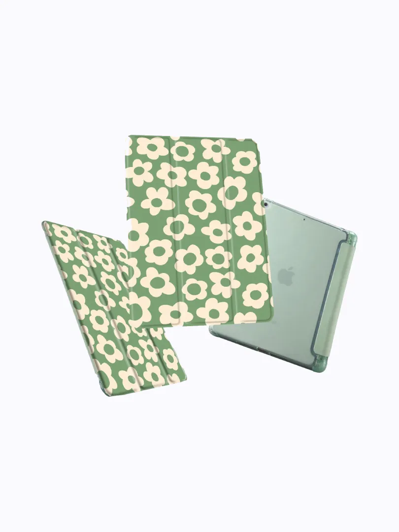 Green Flower Case for iPad Air5/Air4 with Pencil Holder - Image 2