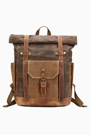 Waterproof waxed canvas leather travel backpack