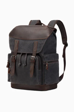 Nerlion men’s leather backpack, waxed canvas